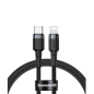 Preview: Baseus Cafule Lightning - USB TypeC Ladekabel/Datenkabel für iPhone / iPad / Airpods Nylon geflochten 18W QC3.0 schwarz-grau (1M)