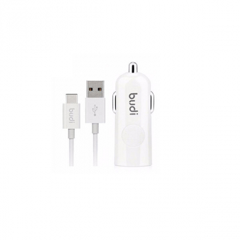 budi Single USB-Port KFZ Ladegerät 2.4A inkl. Typ-C Kabel weiß