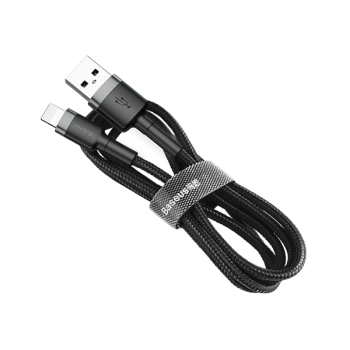 Baseus Cafule USB / Lightning Ladekabel/Datenkabel für iPhone / iPad / Airpods, Nylon geflochten QC3.0 2,4A- schwarz/grau (0,5m)