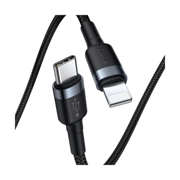 Baseus Cafule Lightning - USB TypeC Ladekabel/Datenkabel für iPhone / iPad / Airpods Nylon geflochten 18W QC3.0 schwarz-grau (1M)