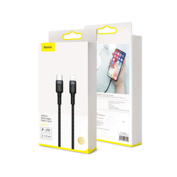 Baseus Cafule Lightning - USB TypeC Ladekabel/Datenkabel für iPhone / iPad / Airpods Nylon geflochten 18W QC3.0 schwarz-grau (1M)