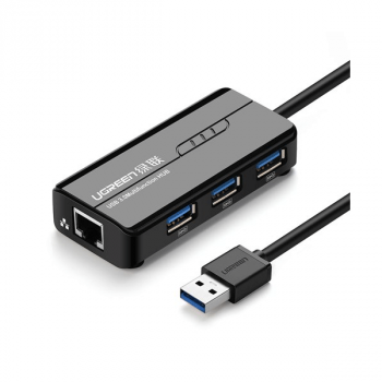 Ugreen HUB 3x USB 3.0 Externer Netzwerkadapter RJ45 Giga Ethernet schwarz