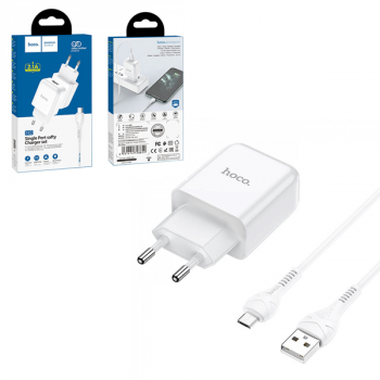 HOCO N2 Ladegerät-Adapter Single USB Port 2.1A + MicroUSB Kabel, weiß