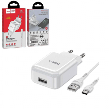 HOCO N2 Ladegerät-Adapter Single USB Port 2.1A + Type-C Kabel, weiß