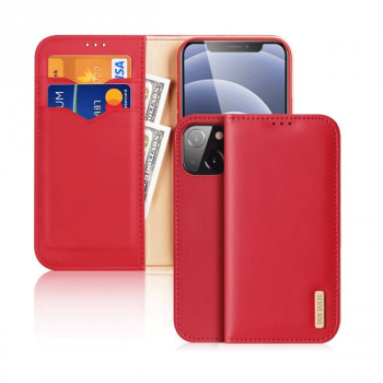 Dux Ducis Hivo Echtleder Flip Wallet mit Kartenfach für Apple iPhone 13 mini, Rot