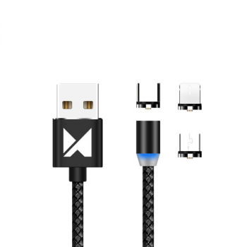 Wozinsky Magnetkabel USB / Micro USB / USB Typ C / Lightning Kabel mit LED schwarz, 1m (WMC-01)