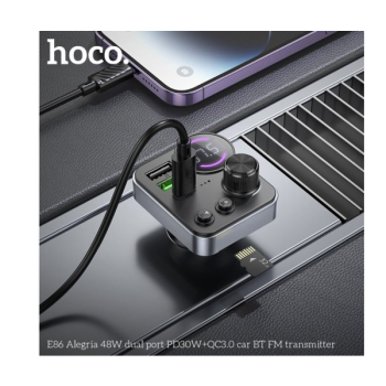 Hoco E86 Bluetooth FM transmitter inkl. Dual USB-C PD 30W QC3 + USB-A + USB-Stick Anscluss ( MP3 / WMA / WAV / FLAC), schwarz