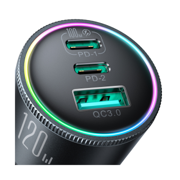 Joyroom JR-CCN07 KFZ-Ladegerät 120 W 2xUSB-C USB-A + USB-C-Kabel 100 W, Dunkelgrau (JR-CCN07)