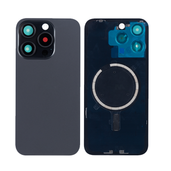 Akkudeckel kompatibel mit iPhone 15 Pro mit vergrößertem Kamera-Rahmen, Titan Schwarz