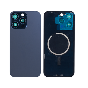 Akkudeckel kompatibel mit iPhone 15 Pro mit vergrößertem Kamera-Rahmen, Titan blau