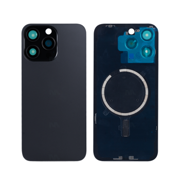 Akkudeckel (Rückglas) passend für Apple iPhone 15 Pro Max, ohne NFC, mit vergrößertem Kamerarahmen, schwarz Titan