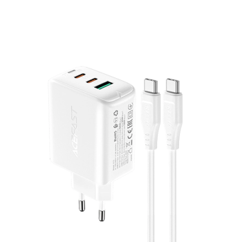 Acefast 2in1 Ladegerät 2 x USB Type-C / USB 65W, PD, QC 3.0, AFC, FCP (inkl. Kabel) weiss
