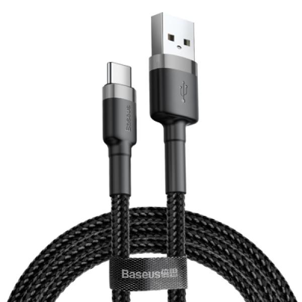 Baseus Cafule USB / Type-C Ladekabel/Datenkabel Nylon geflochten - QC3.0 1,5A - schwarz/grau (1M)