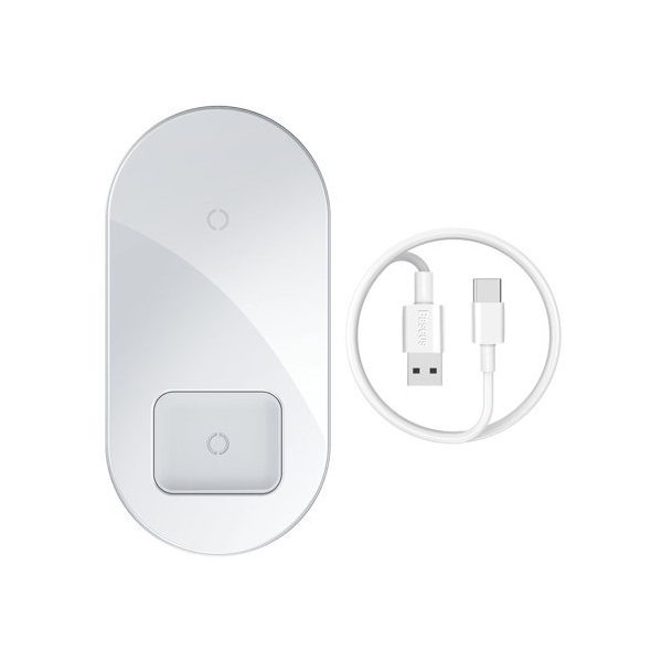 Baseus Simple Pro 2in1 Kabelloses Ladegerät für iPhone, AirPods 15W weiß