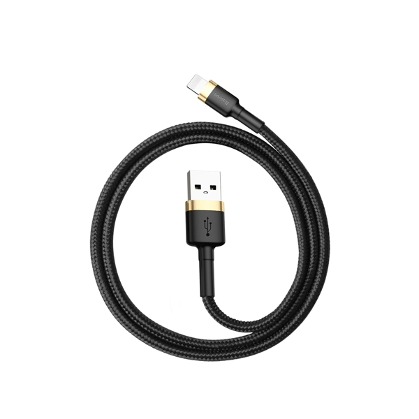 Baseus Cafule USB / Lightning Ladekabel/Datenkabel für iPhone / iPad / Airpods, Nylon geflochten QC3.0 2,4A- schwarz/gold (0,5m)