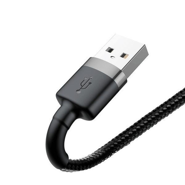 Baseus Cafule USB / Lightning Ladekabel/Datenkabel für iPhone / iPad / Airpods, Nylon geflochten QC3.0 2,4A- schwarz/grau (0,5m)