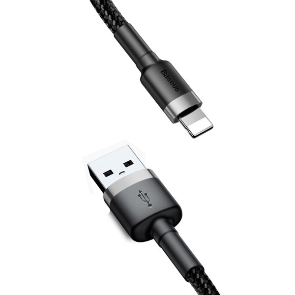 Baseus Cafule USB / Lightning Ladekabel/Datenkabel für iPhone / iPad / Airpods, Nylon geflochten QC3.0 2,4A- schwarz/grau (0,5m)
