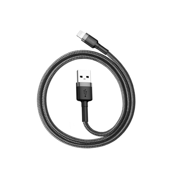 Baseus Cafule USB / Lightning Ladekabel/Datenkabel für iPhone / iPad / Airpods, Nylon geflochten QC3.0 2,4A- schwarz/grau (0,5m)