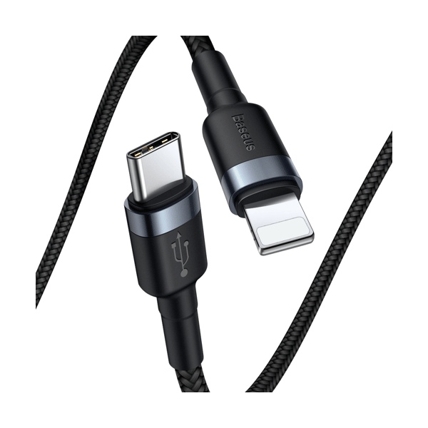 Baseus Cafule Lightning - USB TypeC Ladekabel/Datenkabel für iPhone / iPad / Airpods Nylon geflochten 18W QC3.0 schwarz-grau (1M)
