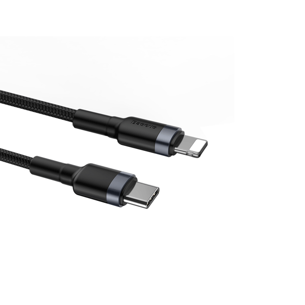 Baseus Cafule Lightning - USB TypeC Ladekabel/Datenkabel für iPhone / iPad / Airpods Nylon geflochten 18W QC3.0 schwarz-grau (1M)