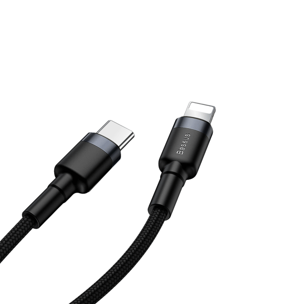 Baseus Cafule Lightning - USB TypeC Ladekabel/Datenkabel für iPhone / iPad / Airpods Nylon geflochten 18W QC3.0 schwarz-grau (1M)