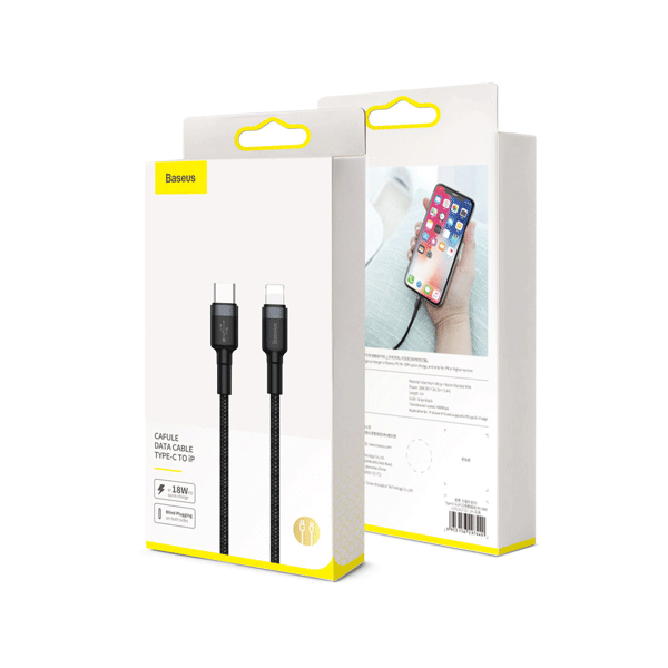 Baseus Cafule Lightning - USB TypeC Ladekabel/Datenkabel für iPhone / iPad / Airpods Nylon geflochten 18W QC3.0 schwarz-grau (1M)