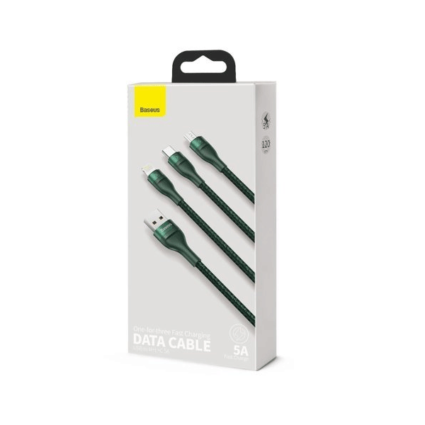 Baseus 3in1 USB - Lightning / USB Typ-C / Micro-USB - Ladekabel/Datenkabel Nylon geflochten - 5A, 480 Mbit/s, 40W - grün (1,2M)