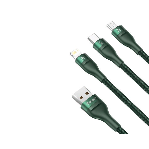 Baseus 3in1 USB - Lightning / USB Typ-C / Micro-USB - Ladekabel/Datenkabel Nylon geflochten - 5A, 480 Mbit/s, 40W - grün (1,2M)