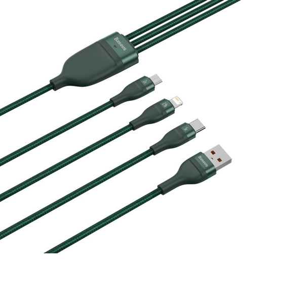 Baseus 3in1 USB - Lightning / USB Typ-C / Micro-USB - Ladekabel/Datenkabel Nylon geflochten - 5A, 480 Mbit/s, 40W - grün (1,2M)