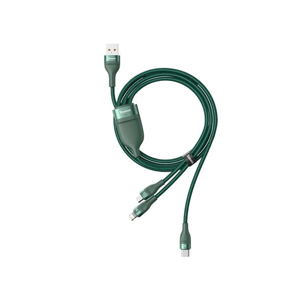 Baseus 3in1 USB - Lightning / USB Typ-C / Micro-USB - Ladekabel/Datenkabel Nylon geflochten - 5A, 480 Mbit/s, 40W - grün (1,2M)