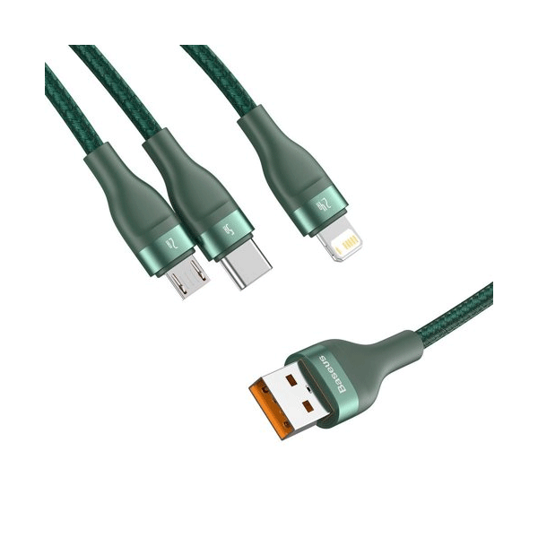 Baseus 3in1 USB - Lightning / USB Typ-C / Micro-USB - Ladekabel/Datenkabel Nylon geflochten - 5A, 480 Mbit/s, 40W - grün (1,2M)