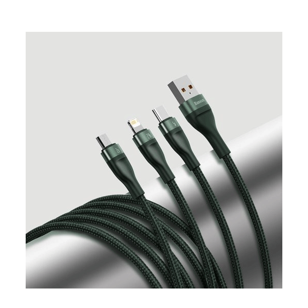 Baseus 3in1 USB - Lightning / USB Typ-C / Micro-USB - Ladekabel/Datenkabel Nylon geflochten - 5A, 480 Mbit/s, 40W - grün (1,2M)
