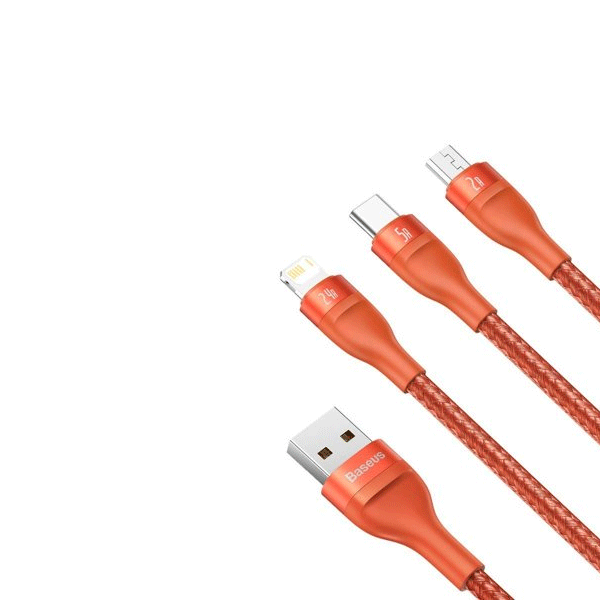 Baseus 3in1 USB - Lightning / USB Typ-C / Micro-USB - Ladekabel/Datenkabel Nylon geflochten - 5A, 480 Mbit/s, 40W, orange (1,2M)