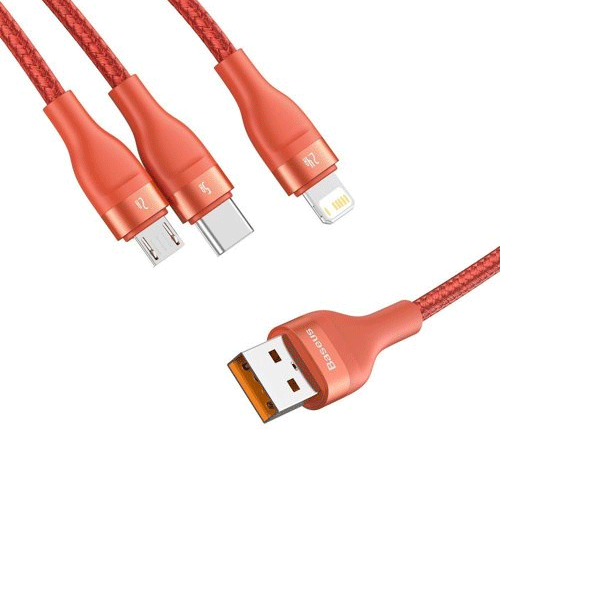 Baseus 3in1 USB - Lightning / USB Typ-C / Micro-USB - Ladekabel/Datenkabel Nylon geflochten - 5A, 480 Mbit/s, 40W, orange (1,2M)