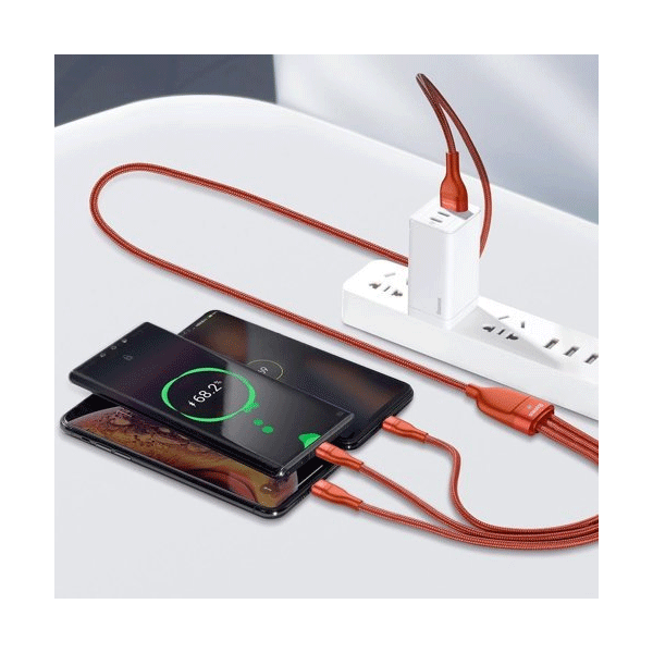 Baseus 3in1 USB - Lightning / USB Typ-C / Micro-USB - Ladekabel/Datenkabel Nylon geflochten - 5A, 480 Mbit/s, 40W, orange (1,2M)