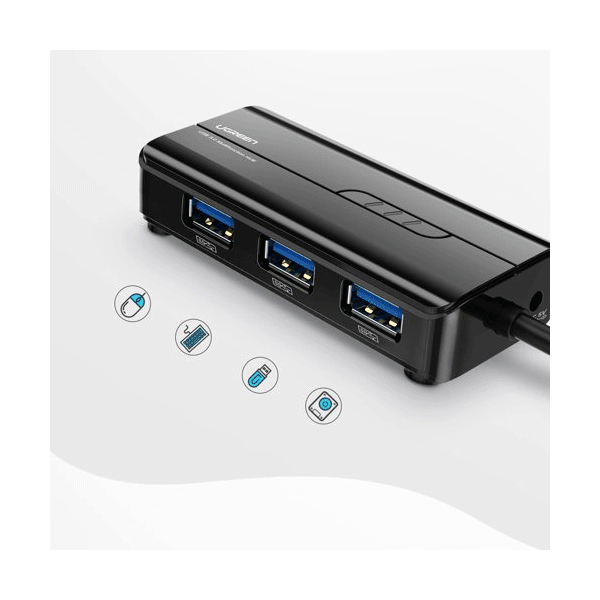 Ugreen HUB 3x USB 3.0 Externer Netzwerkadapter RJ45 Giga Ethernet schwarz Ugreen HUB 3x USB 3.0 Externer Netzwerkadapter RJ45 Giga Ethernet schwarz