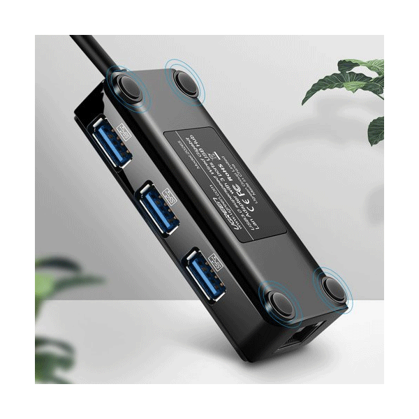Ugreen HUB 3x USB 3.0 Externer Netzwerkadapter RJ45 Giga Ethernet schwarz Ugreen HUB 3x USB 3.0 Externer Netzwerkadapter RJ45 Giga Ethernet schwarz