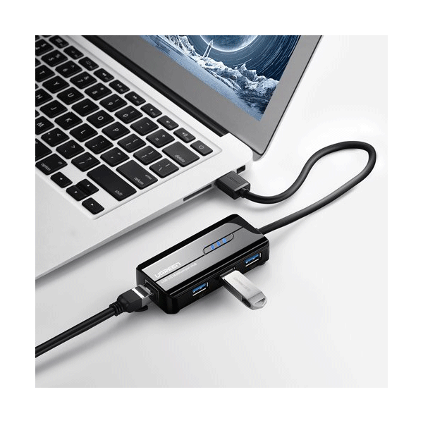 Ugreen HUB 3x USB 3.0 Externer Netzwerkadapter RJ45 Giga Ethernet schwarz Ugreen HUB 3x USB 3.0 Externer Netzwerkadapter RJ45 Giga Ethernet schwarz