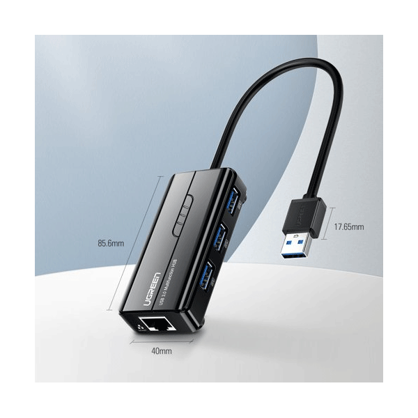 Ugreen HUB 3x USB 3.0 Externer Netzwerkadapter RJ45 Giga Ethernet schwarz Ugreen HUB 3x USB 3.0 Externer Netzwerkadapter RJ45 Giga Ethernet schwarz