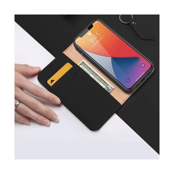 Dux Ducis Wish Series Echt Leder Flip Wallet für Apple iPhone 12 mini, schwarz