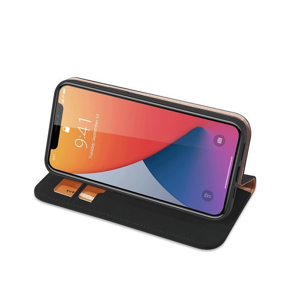 Dux Ducis Wish Series Echt Leder Flip Wallet für Apple iPhone 12 mini, schwarz