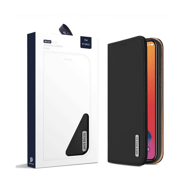 Dux Ducis Wish Series Echt Leder Flip Wallet für Apple iPhone 12 mini, schwarz