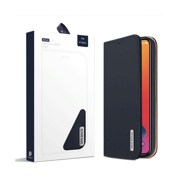 Dux Ducis Wish Series Echt Leder Flip Wallet für Apple iPhone 12 /12 Pro, blau