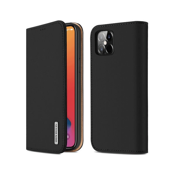 Dux Ducis Wish Series Echt Leder Flip Wallet für Apple iPhone 12 Pro Max, schwarz
