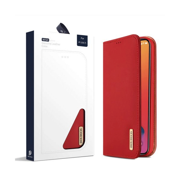 Dux Ducis Wish Series Echt Leder Flip Wallet für Apple iPhone 12 Pro Max, rot