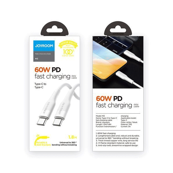 Joyroom Schnellladekabel USB - USB Typ-C Quick Charge Power Delivery 3A 60W schwarz (1,2m) Joyroom Schnellladekabel USB - USB Typ-C Quick Charge Power Delivery 3A 60W schwarz (1,2m)