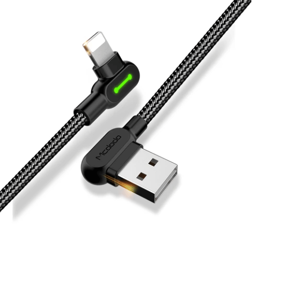 Mcdodo CA-4679 90 Grad Lightning Ladekabel/Datenkabel für iPhone, iPad, Airpods, schwarz (3m)