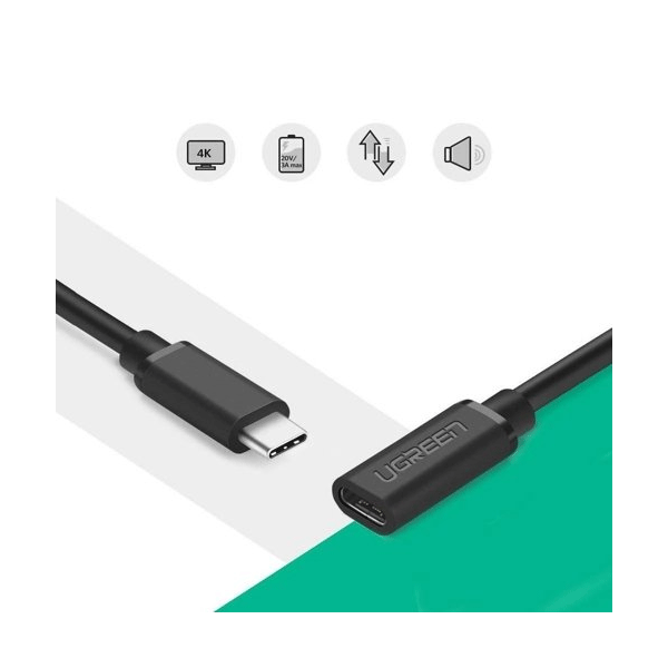 Ugreen Verlängerungskabel USB Typ C 3.1 (weiblich) - USB Typ C 3.1 (männlich) schwarz (0,5m)