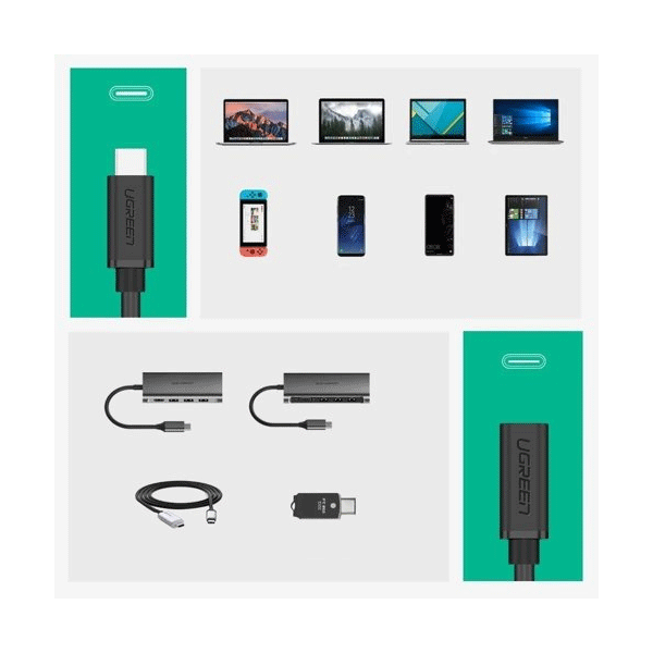 Ugreen Verlängerungskabel USB Typ C 3.1 (weiblich) - USB Typ C 3.1 (männlich) schwarz (0,5m)