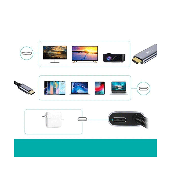 Choetech unidirektionaler Adapter USB Typ C (m) auf HDMI 4K 60Hz (m) + Netzteil 60W 1,8m grau Choetech unidirektionaler Adapter USB Typ C (m) auf HDMI 4K 60Hz (m) + Netzteil 60W 1,8m grau